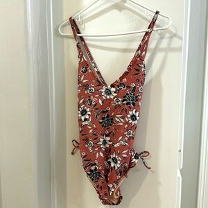 Kona sol mauve pink and flower one piece swimsuit medium